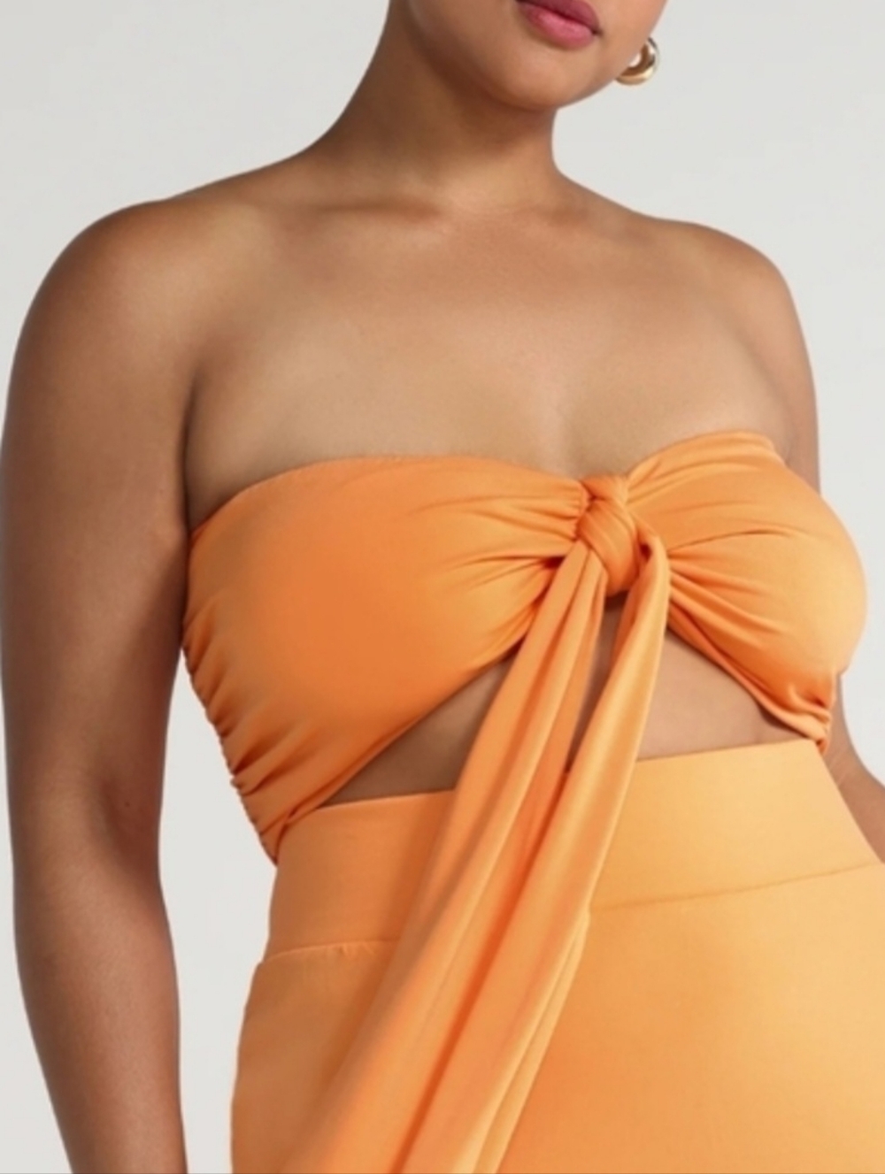 Fashion to Figure X SRV Orange Strapless Tie-Front Bandeau Crop Top 1 & 2